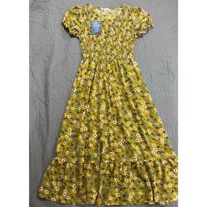 Feelin Groovy Upcycled Maxi Prairiecore Cottagecore Yellow Floral Denjm Dress